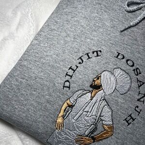 UNISEX DILJIT DOSANJH CUSTOM EMBROIDERED GREY HOODIE